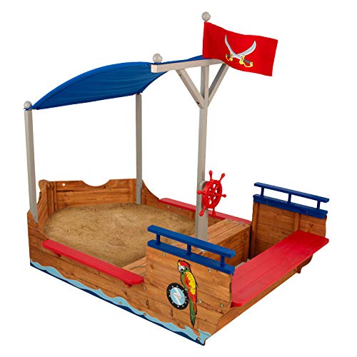 KidKraft- Arenero de madera para niños, diseño de galeón pirata, para jardín y exteriores , Color Multicolor (128)