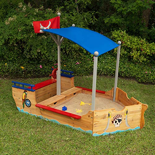 KidKraft- Arenero de madera para niños, diseño de galeón pirata, para jardín y exteriores , Color Multicolor (128)