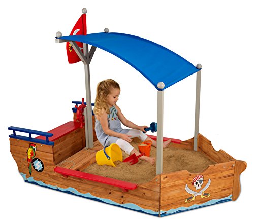 KidKraft- Arenero de madera para niños, diseño de galeón pirata, para jardín y exteriores , Color Multicolor (128)