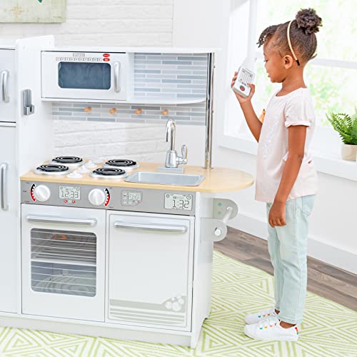 KidKraft- Cocina de juguete de madera blanca para niños con teléfono incluido para juegos de dramatización Uptown , Color Blanco (53364)