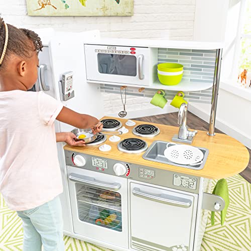 KidKraft- Cocina de juguete de madera blanca para niños con teléfono incluido para juegos de dramatización Uptown , Color Blanco (53364)