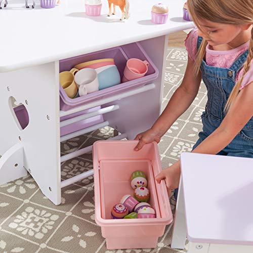 KidKraft-Heart Juego de mesa y 2 sillas de madera con corazón con compartimentos de almacenamiento, cuarto de juegos para niños / muebles de dormitorio, Color Blanco/Pastel (26913)