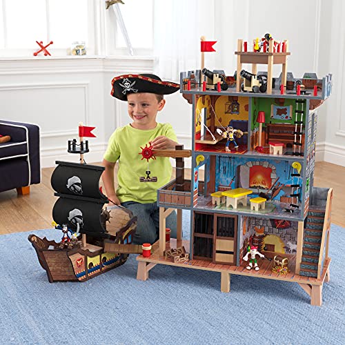 KidKraft- Juego de madera para niños con barco pirata y figuras de acción incluidas, Pirate's Cove (63284) , color/modelo surtido