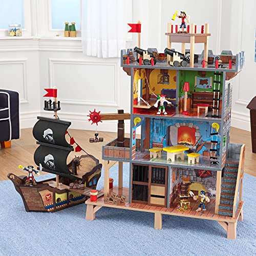 KidKraft- Juego de madera para niños con barco pirata y figuras de acción incluidas, Pirate's Cove (63284) , color/modelo surtido