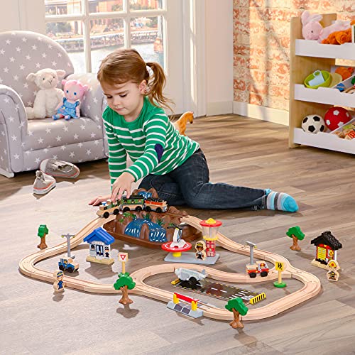 KidKraft- Juego de tren con vía de madera para niños, vía clásica con accesorios incluidos (61 piezas) Bucket Top Mountain Train (17826) , color/modelo surtido