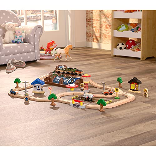 KidKraft- Juego de tren con vía de madera para niños, vía clásica con accesorios incluidos (61 piezas) Bucket Top Mountain Train (17826) , color/modelo surtido