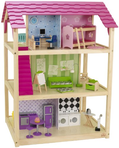 KidKraft- So Chic Casa de muñecas de madera con muebles y accesorios incluidos, 3 pisos, para muñecas de 30 cm , Color Multicolor (65078)