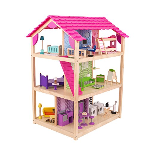 KidKraft- So Chic Casa de muñecas de madera con muebles y accesorios incluidos, 3 pisos, para muñecas de 30 cm , Color Multicolor (65078)