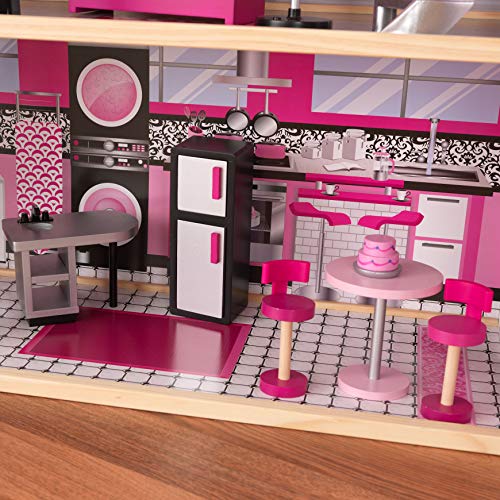 KidKraft- Sparkle Mansion Casa de muñecos de madera con muebles y accesorios incluidos, 3 pisos, para muñecos de 30 cm , Color Multicolor (65826)