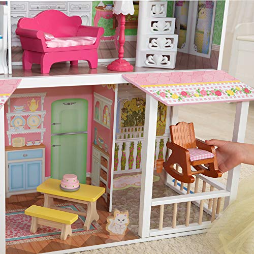 KidKraft- Sweet Savannah Casa de muñecos de madera con muebles y accesorios incluidos, 3 pisos, para muñecos de 30 cm (65851)