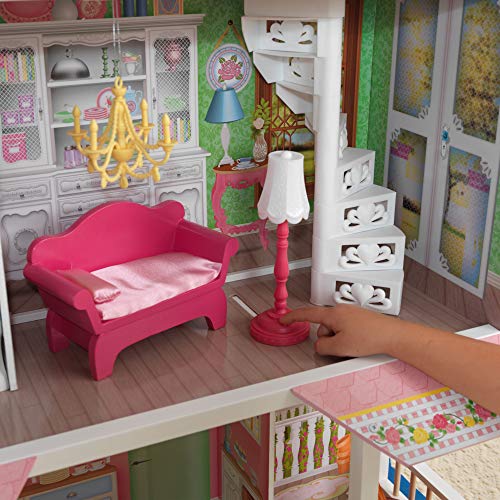 KidKraft- Sweet Savannah Casa de muñecos de madera con muebles y accesorios incluidos, 3 pisos, para muñecos de 30 cm (65851)