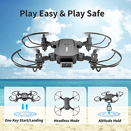 KIDOMO F02 Mini Drone Plegable con Cámara 1080P, RC Drones Helicopter Quadcopter para Niños Principiantes con Luces LED WiFi FPV Control Remoto, Modo sin Cabeza, Despegue y Aterrizaje con Una Tecla