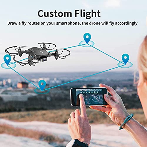 KIDOMO F02 Mini Drone Plegable con Cámara 1080P, RC Drones Helicopter Quadcopter para Niños Principiantes con Luces LED WiFi FPV Control Remoto, Modo sin Cabeza, Despegue y Aterrizaje con Una Tecla