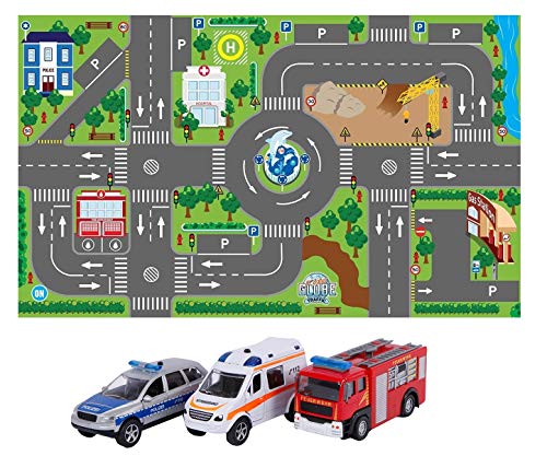 Kids Globe 570271+510176 - Alfombra Infantil con Coche de Bomberos (120 x 72 cm, Incluye batería)