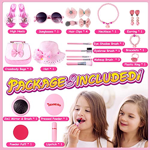 Kids Pretend Dress Up Makeup Set, Princess Role Play Kit Fake Makeup Jewelry Toys Accessories Sunglass Shoes Fashion Cosmetic Beauty Set for Girls Princess Birthday Halloween Christmas Costumes Party