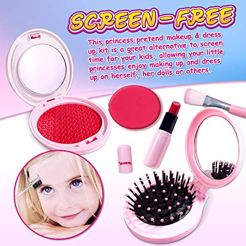 Kids Pretend Dress Up Makeup Set, Princess Role Play Kit Fake Makeup Jewelry Toys Accessories Sunglass Shoes Fashion Cosmetic Beauty Set for Girls Princess Birthday Halloween Christmas Costumes Party