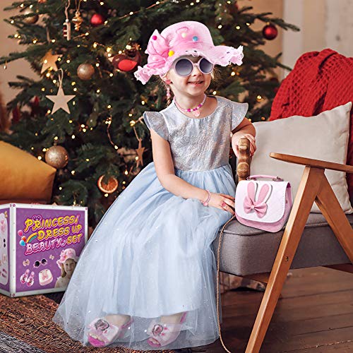 Kids Pretend Dress Up Makeup Set, Princess Role Play Kit Fake Makeup Jewelry Toys Accessories Sunglass Shoes Fashion Cosmetic Beauty Set for Girls Princess Birthday Halloween Christmas Costumes Party