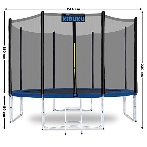 KIDUKU® Cama Elástica de Jardín Ø 366 cm | Set Completo con Red de Seguridad, Escalera, Cobertura, Anclajes y Accesorios | Trampolín Exterior Infantil Niños