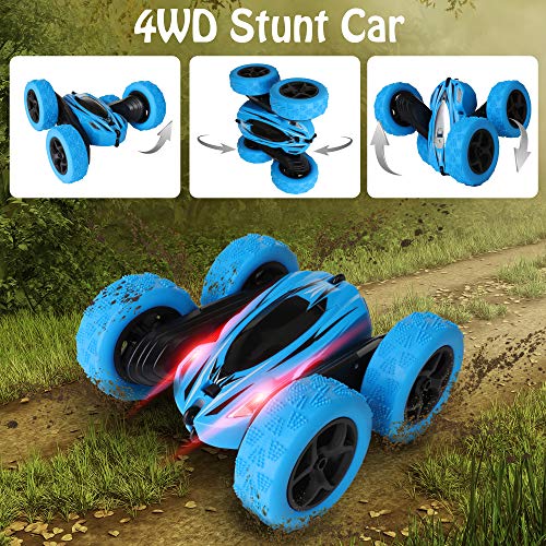 KIDWILL Coche de Control Remoto, 4WD 2.4 Ghz Coche Teledirigido, Remote Control Car de Alta Velocidad 360° Rotación y Volteo Doble Cara,Faros delanteros LED, Coches de Juguetes Regalo para Niños Niñas