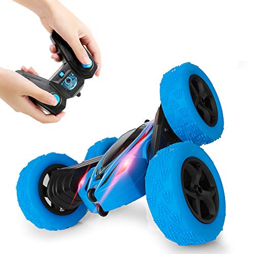 KIDWILL Coche de Control Remoto, 4WD 2.4 Ghz Coche Teledirigido, Remote Control Car de Alta Velocidad 360° Rotación y Volteo Doble Cara,Faros delanteros LED, Coches de Juguetes Regalo para Niños Niñas