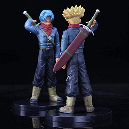 KIJIGHG 2 Unids Dragon Ball Z Trunks Future Carrying Sword Blue Gold Hair Style Figura DBZ Goku Super Saiyan Figura de acción Anime Cartoon Character Modelo 19Cm