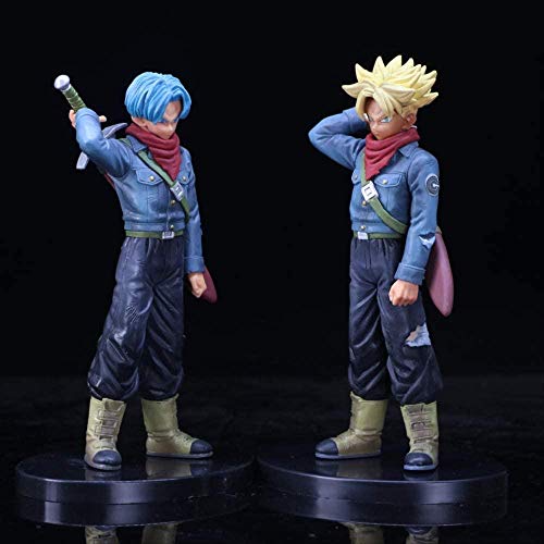 KIJIGHG 2 Unids Dragon Ball Z Trunks Future Carrying Sword Blue Gold Hair Style Figura DBZ Goku Super Saiyan Figura de acción Anime Cartoon Character Modelo 19Cm