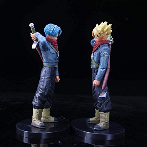 KIJIGHG 2 Unids Dragon Ball Z Trunks Future Carrying Sword Blue Gold Hair Style Figura DBZ Goku Super Saiyan Figura de acción Anime Cartoon Character Modelo 19Cm