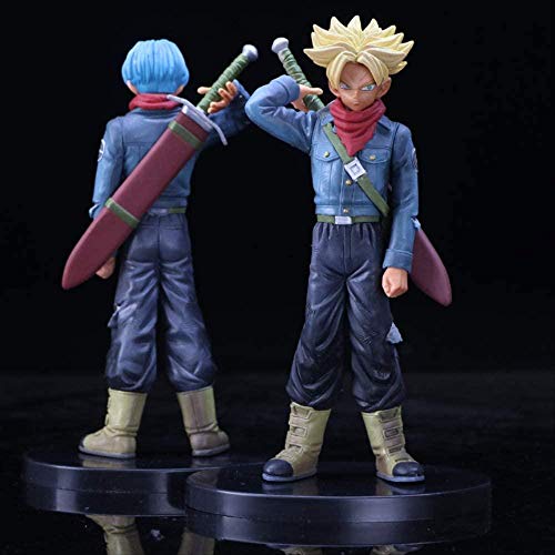 KIJIGHG 2 Unids Dragon Ball Z Trunks Future Carrying Sword Blue Gold Hair Style Figura DBZ Goku Super Saiyan Figura de acción Anime Cartoon Character Modelo 19Cm