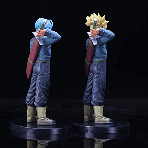 KIJIGHG 2 Unids Dragon Ball Z Trunks Future Carrying Sword Blue Gold Hair Style Figura DBZ Goku Super Saiyan Figura de acción Anime Cartoon Character Modelo 19Cm