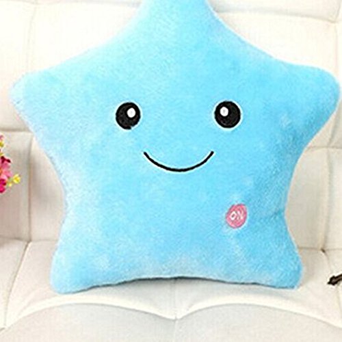 KiKa Monkey LED Star Pillows Light Up Luz Intermitente Suave Cojines de Colores Almohadas para Cuarto de niños Juguetes de Peluche Decoraciones para Fiestas (Azul)