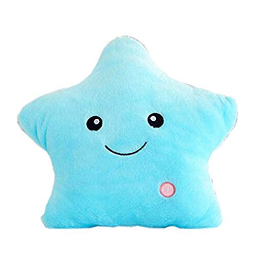 KiKa Monkey LED Star Pillows Light Up Luz Intermitente Suave Cojines de Colores Almohadas para Cuarto de niños Juguetes de Peluche Decoraciones para Fiestas (Azul)