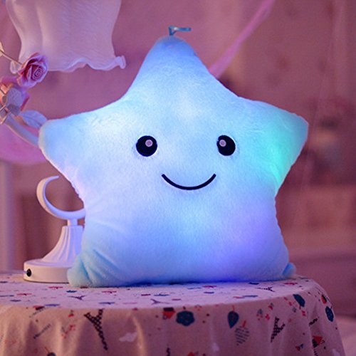 KiKa Monkey LED Star Pillows Light Up Luz Intermitente Suave Cojines de Colores Almohadas para Cuarto de niños Juguetes de Peluche Decoraciones para Fiestas (Azul)