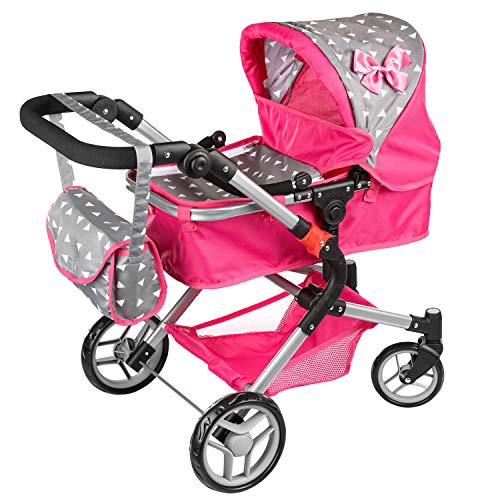 Kinderplay Carrito Bebe Juguetes, Carrito de muñecas, Gondola - con Bolso Cambiador, Convertible, Trendy Cochecito Muñeca, Plegable, Ajustable, 2en1 KP0250S