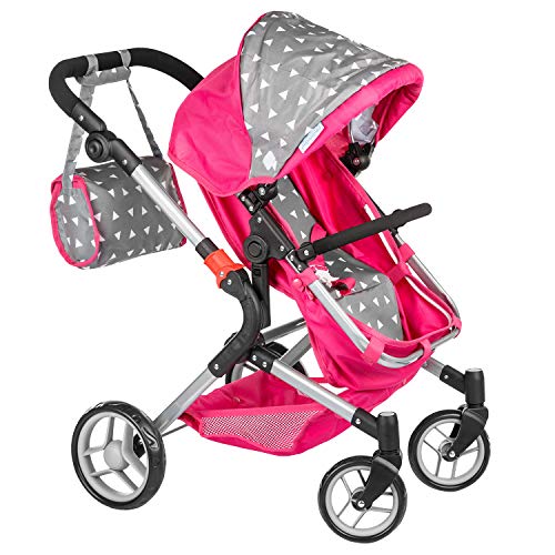 Kinderplay Carrito Bebe Juguetes, Carrito de muñecas, Gondola - con Bolso Cambiador, Convertible, Trendy Cochecito Muñeca, Plegable, Ajustable, 2en1 KP0250S