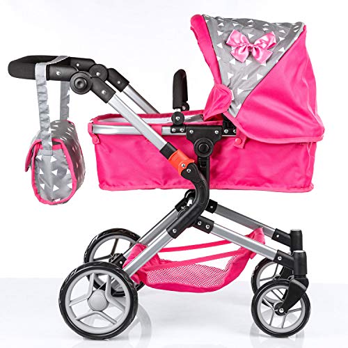 Kinderplay Carrito Bebe Juguetes, Carrito de muñecas, Gondola - con Bolso Cambiador, Convertible, Trendy Cochecito Muñeca, Plegable, Ajustable, 2en1 KP0250S