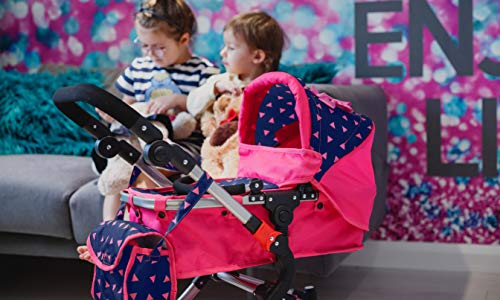 Kinderplay Carrito Bebe Juguetes, Carrito de muñecas, Gondola - con Bolso Cambiador, Convertible, Trendy Cochecito Muñeca, Plegable, Ajustable, 2en1 KP0250T