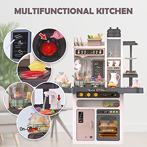 Kinderplay Cocina Juguete, Cocina para Niños - Luz, Agua Vapor, con Sonido, cocinitas de juguetes, altura 93.5 cm, desde el suelo hasta el tablero de la mesa 46 cm. 65 accesorios incluidos, KP3297