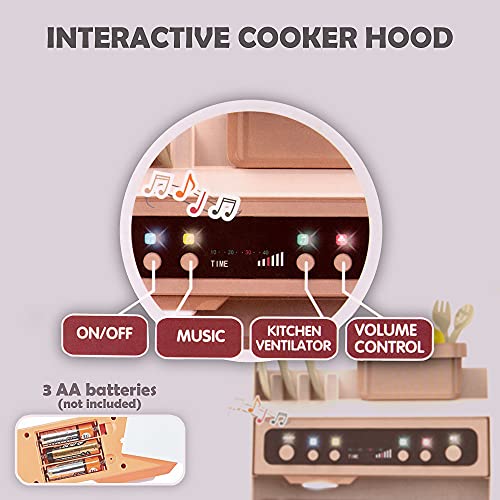 Kinderplay Cocina Juguete, Cocina para Niños - Luz, Agua Vapor, con Sonido, cocinitas de juguetes, altura 93.5 cm, desde el suelo hasta el tablero de la mesa 46 cm. 65 accesorios incluidos, KP3297