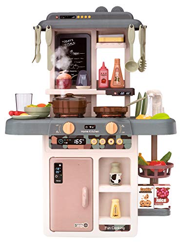 Kinderplay Cocina Juguete, Cocinitas de Juguetes, Cocina Infantil para Niños - Luces, Sonidos y Agua, Simulación de Vapor, 42 Accesorios incluidos, KP3303