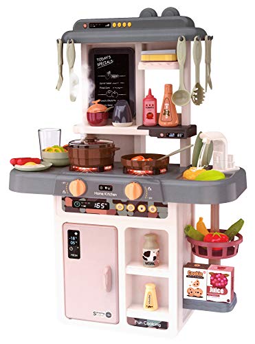 Kinderplay Cocina Juguete, Cocinitas de Juguetes, Cocina Infantil para Niños - Luces, Sonidos y Agua, Simulación de Vapor, 42 Accesorios incluidos, KP3303