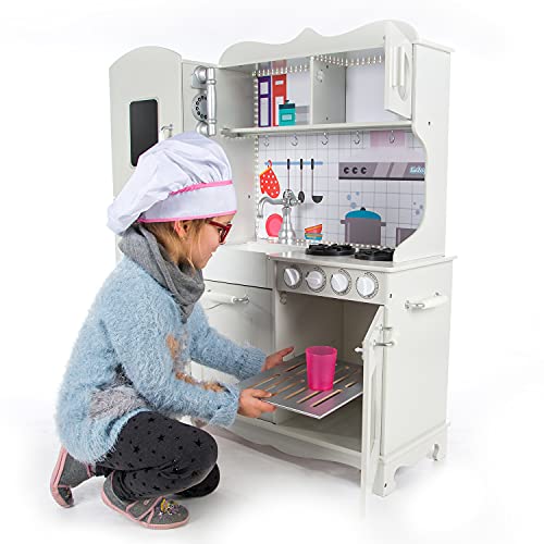 Kinderplay Grande Cocina de Madera, Cocina de Juguete de Madera - con Accesorios, luz y Sonido, 107 cm de Altura, Tablero sobre el Suelo es de 50 cm, GS0053