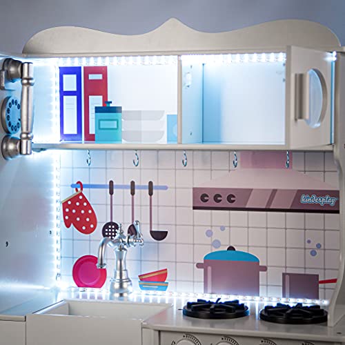 Kinderplay Grande Cocina de Madera, Cocina de Juguete de Madera - con Accesorios, luz y Sonido, 107 cm de Altura, Tablero sobre el Suelo es de 50 cm, GS0053