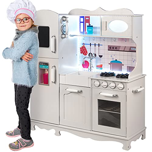 Kinderplay Grande Cocina de Madera, Cocina de Juguete de Madera - con Accesorios, luz y Sonido, 107 cm de Altura, Tablero sobre el Suelo es de 50 cm, GS0053