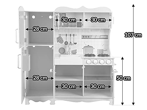 Kinderplay Grande Cocina de Madera, Cocina de Juguete de Madera - con Accesorios, luz y Sonido, 107 cm de Altura, Tablero sobre el Suelo es de 50 cm, GS0053