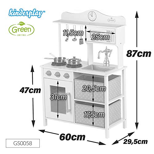 Kinderplay Grande Cocina Juguete, Cocinitas de Madera - Cocinitas de Juguetes con Accesorios, Luz y Sonido, de 87cm de Altura Cocina Juguete Madera, GS0058