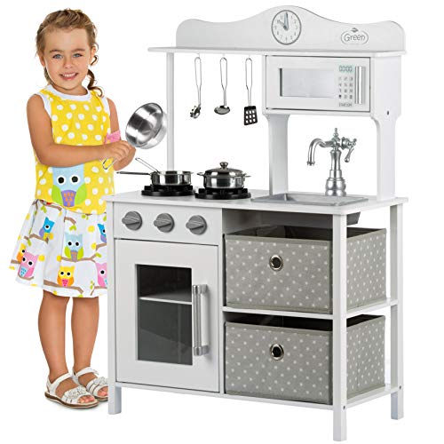 Kinderplay Grande Cocina Juguete, Cocinitas de Madera - Cocinitas de Juguetes con Accesorios, Luz y Sonido, de 87cm de Altura Cocina Juguete Madera, GS0058