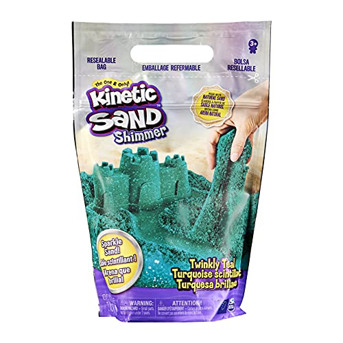 Kinetic Sand, Twinkly Teal 907g Bag of All-Natural Shimmering Sand for Squishing, Mixing and Moulding Bolsa de Arena Brillante Aplastar, Mezclar y moldear (Spin Master 6060801)