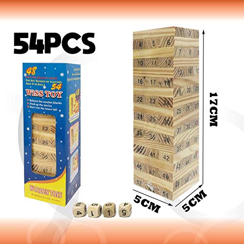 KING JUGUETES Jenga de Números (Incluye Dados), Torre de Equilibrio, Juego de Apilamiento, Juego de Habilidad, Juego Educativo, Bloques de Construcción, Juego para Niños y Adultos