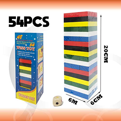 KING JUGUETES Jenga Multicolor (Incluye Dado), Torre de Equilibrio, Torre de Colores, Juego de Apilamiento, Juego de Habilidad, Juego Educativo, Bloques de Construcción, Juego para Niños y Adultos