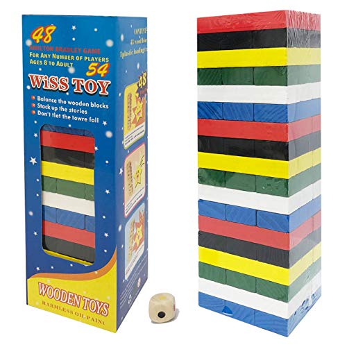 KING JUGUETES Jenga Multicolor (Incluye Dado), Torre de Equilibrio, Torre de Colores, Juego de Apilamiento, Juego de Habilidad, Juego Educativo, Bloques de Construcción, Juego para Niños y Adultos